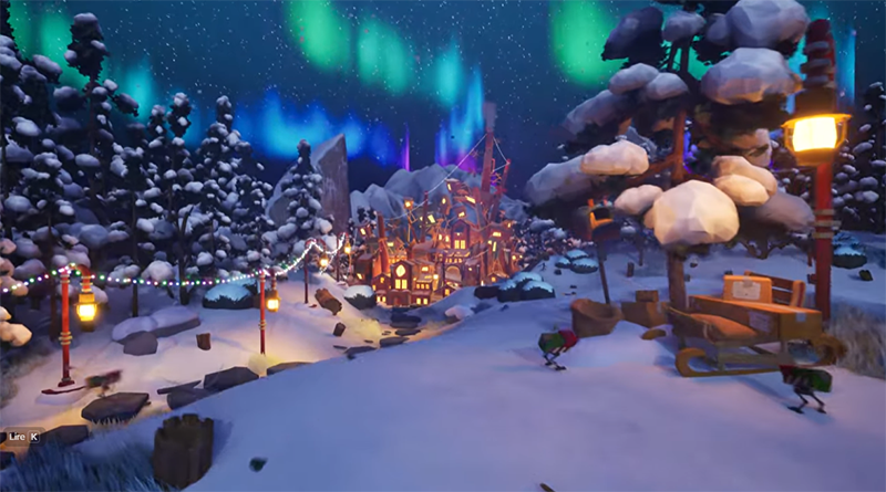 Village hivernal créé par des personnes étudiantes en production 3D.