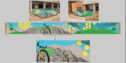 Propositions de visuels d'aménagement extérieur pour l'enclos à vélo et du mobilier de terrasse
