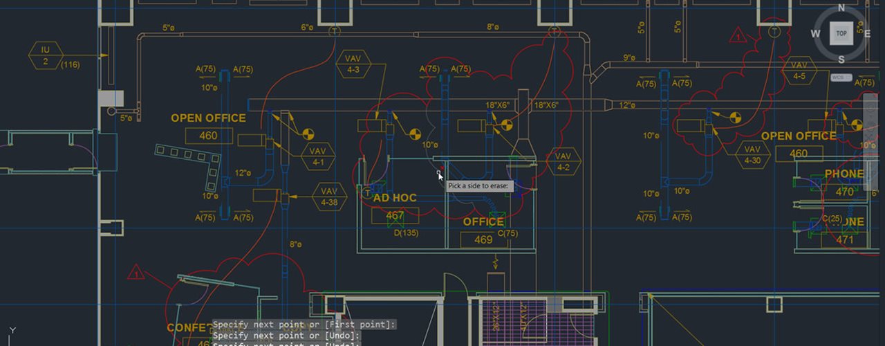 Plan sur fond noir dessiné avec le logiciel de conception assistée par ordinateur 