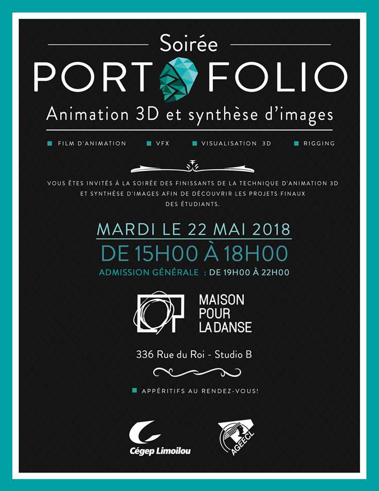 Affiche Soirée portfolio des étudiants en Animations 3D et synthèse d'images 22 mai 2018