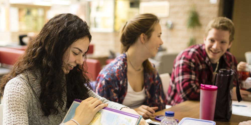 Étudiants souriants qui travaillent ensemble