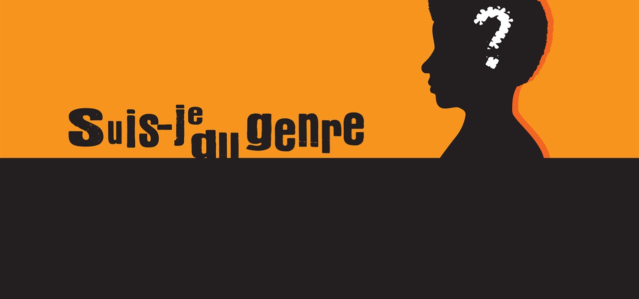 Suis-je du genre au fond orange avec silhouette avec point d'interrogation