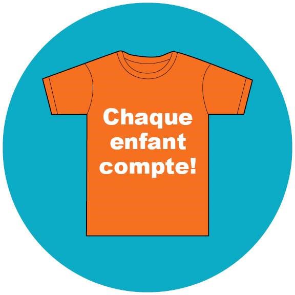 Logo de Orange Shirt Day avec rond turquoise et tshirt orange inscription Chaque enfant compte!