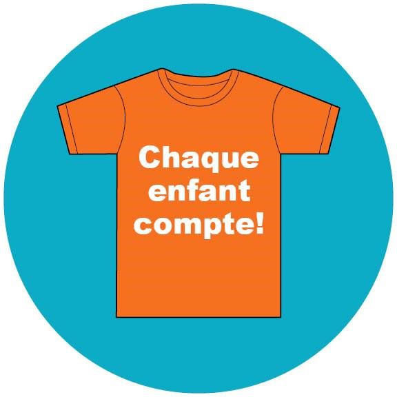 Logo de Orange Shirt Day avec rond turquoise et tshirt orange inscription Chaque enfant compte!