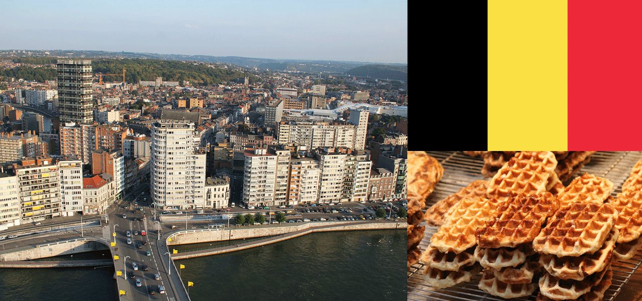 Ville, gaufres belges et drapeau de la Belgique