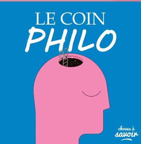 Le coin philo, silhouette rose d'une tête avec ouverture sur le dessus et échelle qui descend vers le creux de la tête.