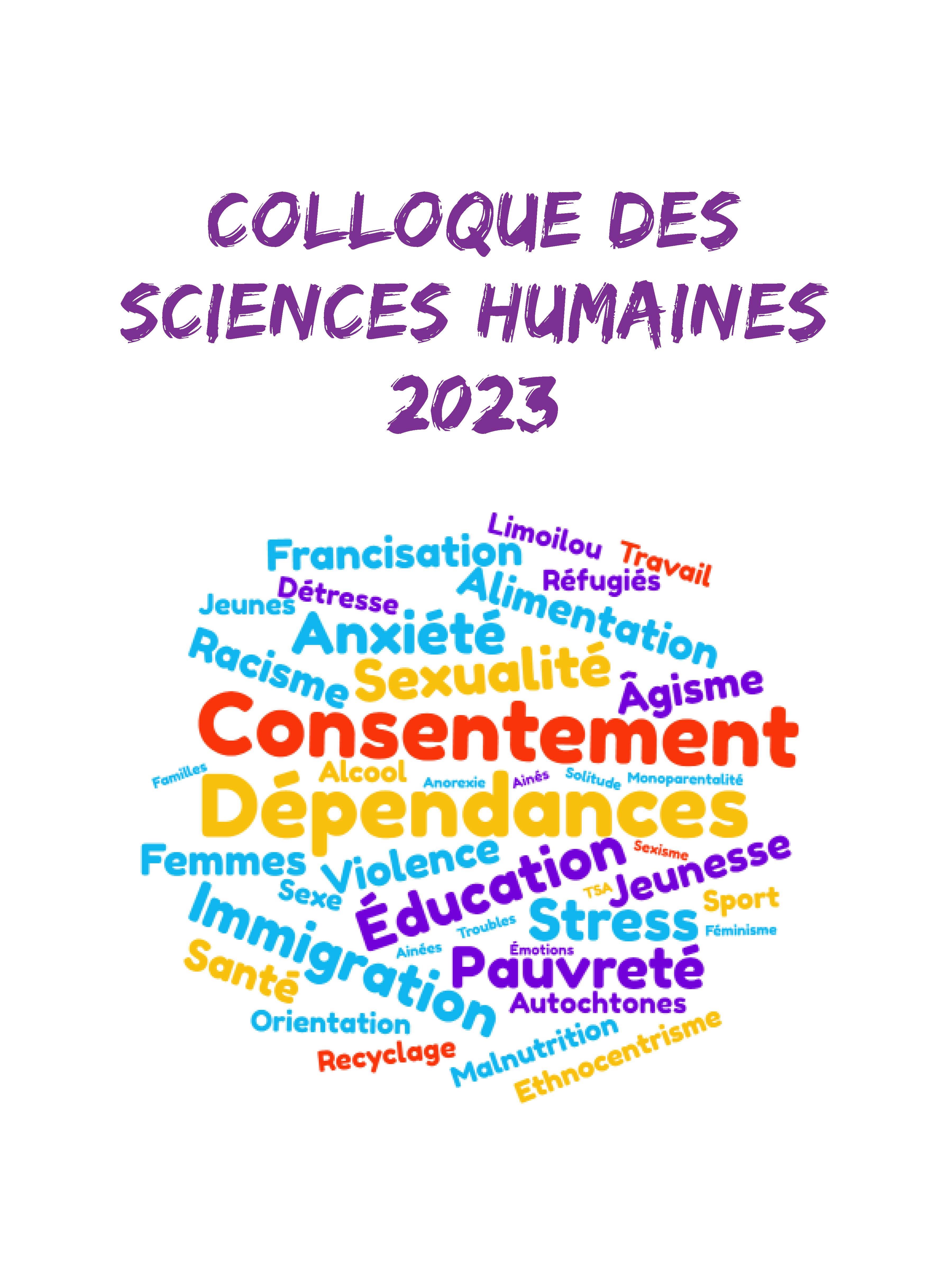 Affiche du Colloque des Sciences humaines, avec nuages de mots au milieu